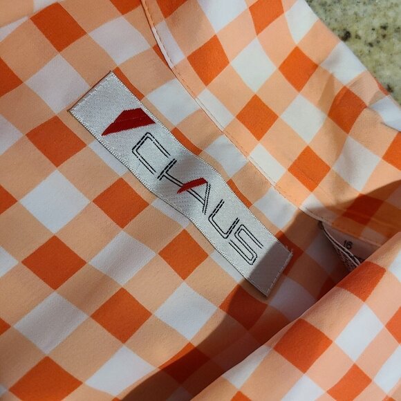 Chaus Vintage Womens Plus Size 16 Orange Check Button Short Sleeve Blous - Picture 8 of 12